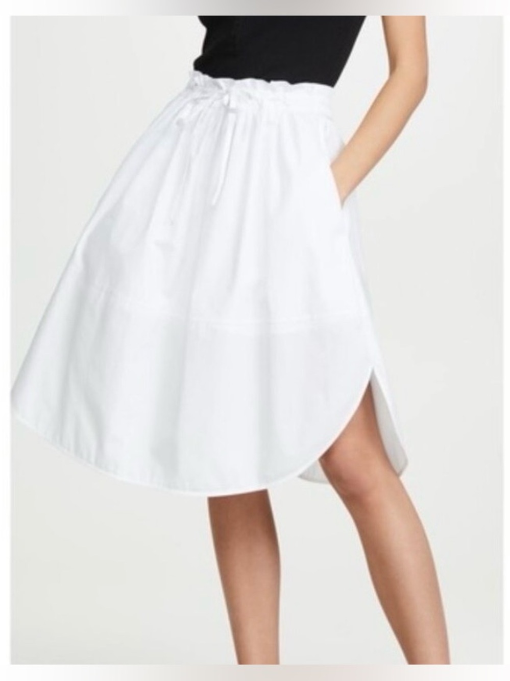 NWT Vince Optic White Cotton Poplin Drawstring Midi Skirt, Size M